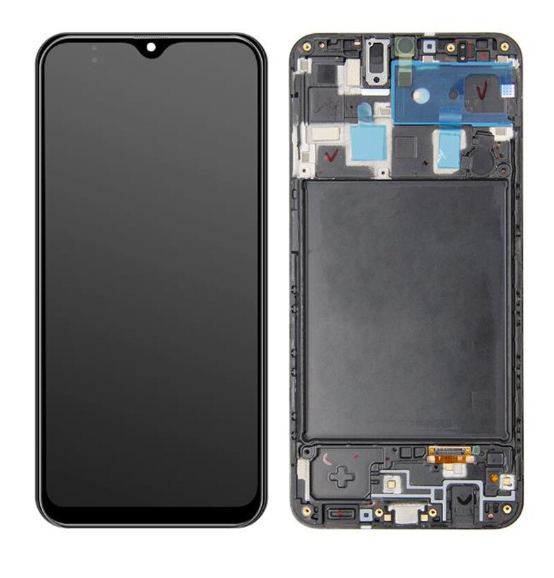Дисплей (экран) для Samsung Galaxy A20 (A205) в раме с тачскрином, черный - фото