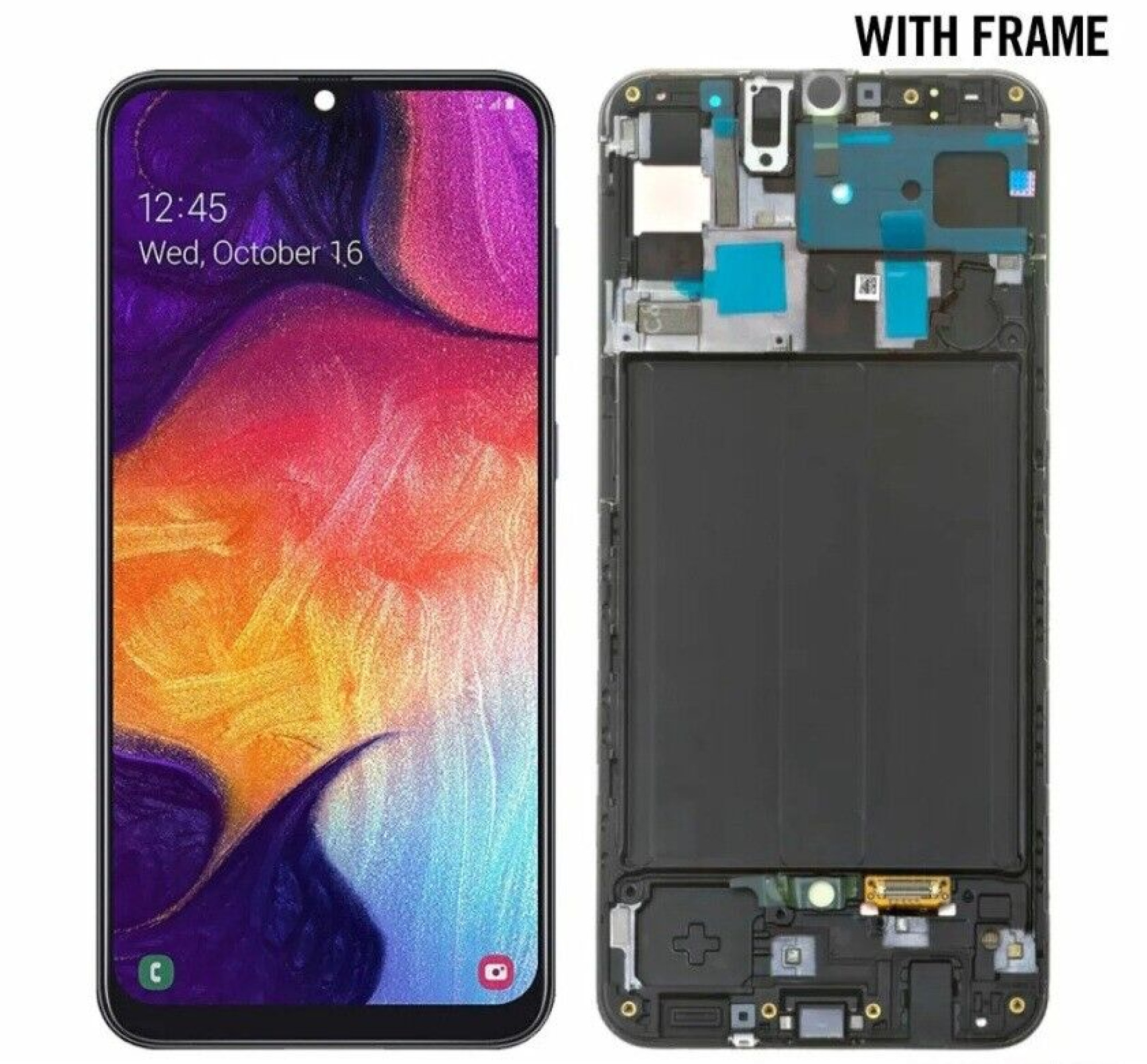 Дисплей (экран) для Samsung Galaxy A50 (A505) в раме с тачскрином (OLED), черный - фото