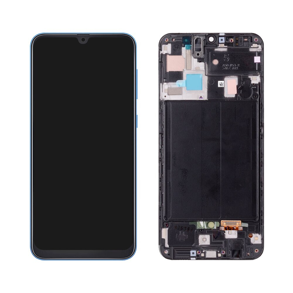 Дисплей (экран) для Samsung Galaxy A50 (A505) в раме с тачскрином, черный - фото