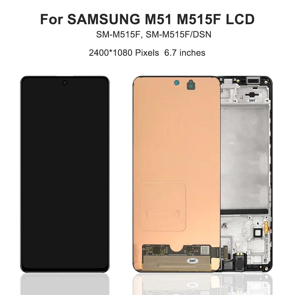 Дисплей (экран) для Samsung Galaxy M51 (M515) в раме с тачскрином, черный - фото