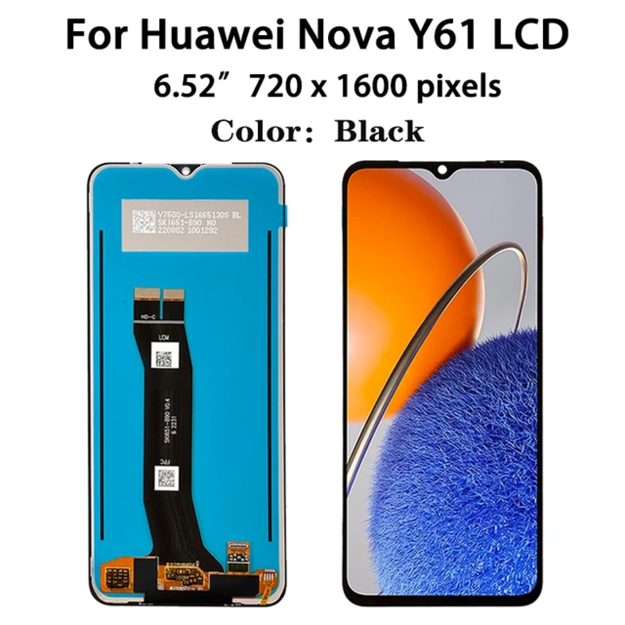 Дисплей (экран) для Huawei Nova Y61 Original 100% с тачскрином, черный - фото