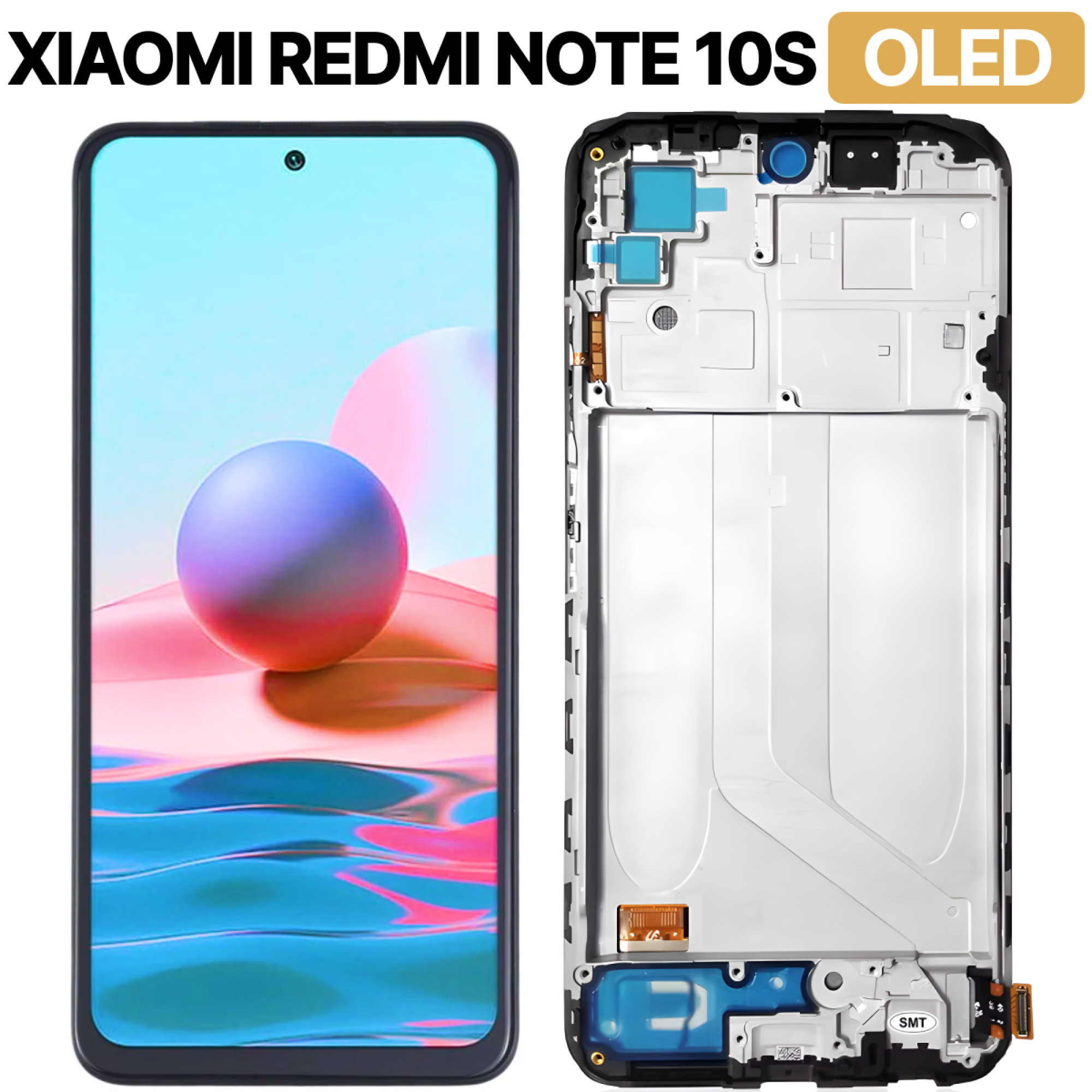 Дисплей (экран) для Xiaomi Redmi Note 10S OLED в раме с тачскрином, черный - фото
