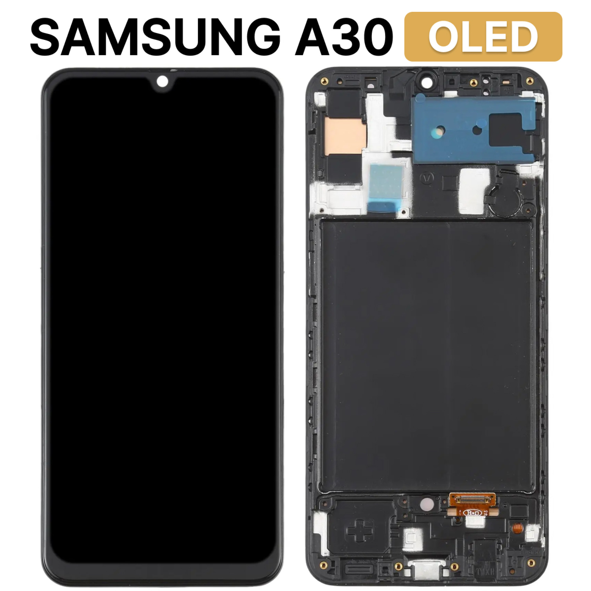 Дисплей (экран) для Samsung Galaxy A30 (A305) OLED в раме c тачскрином, черный - фото
