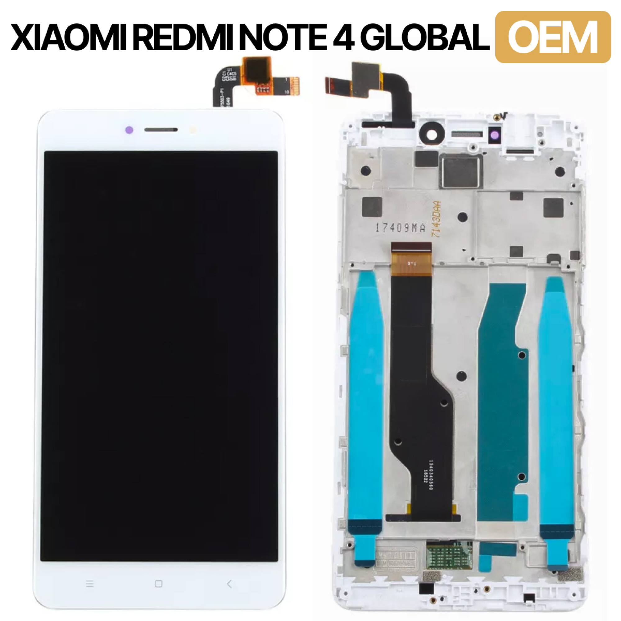 Дисплей (экран) для Xiaomi Redmi Note 4 Global c тачскрином и рамкой, белый - фото