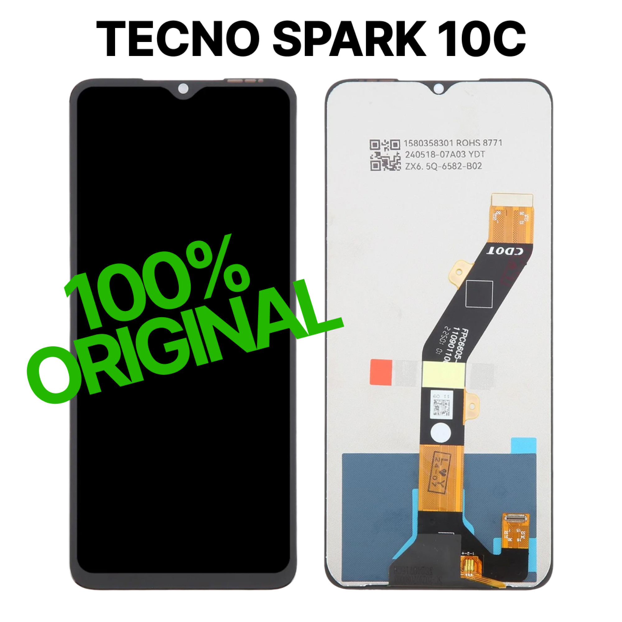 Дисплей (экран) для Tecno Spark 10C Original 100% c тачскрином, черный - фото