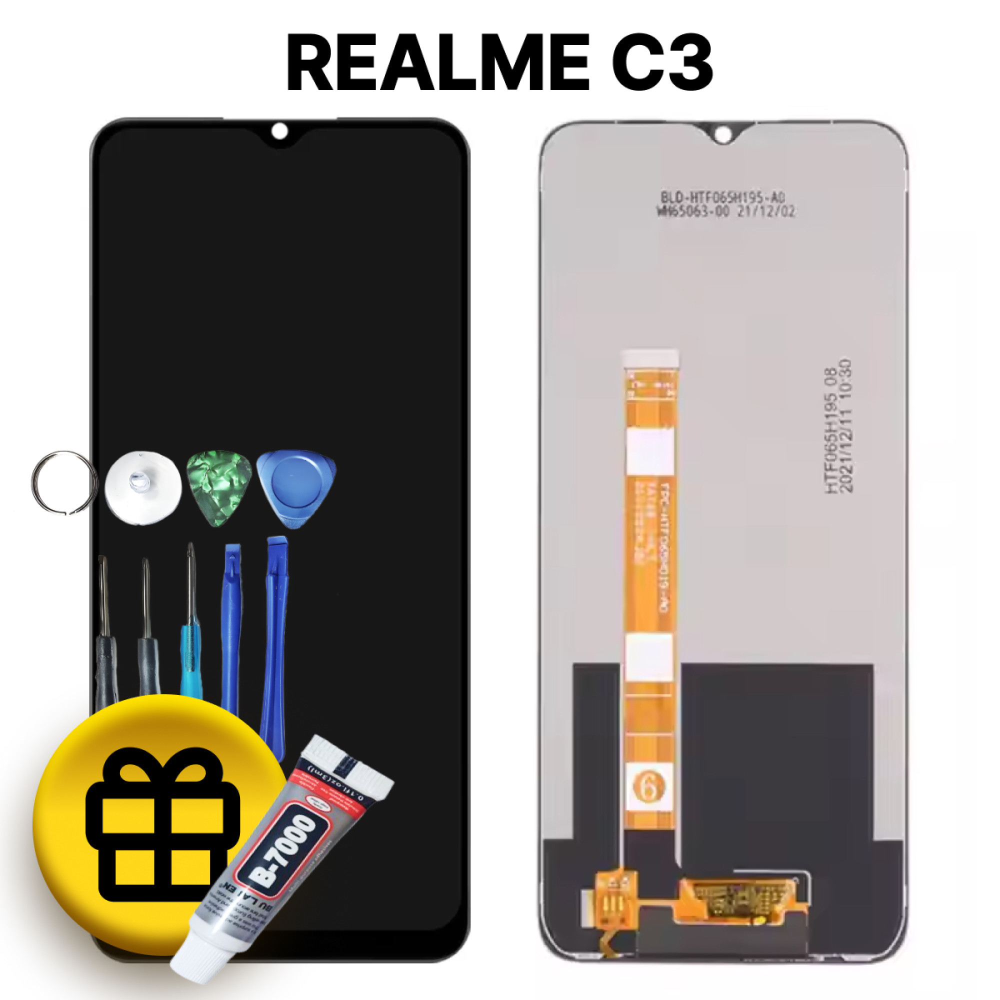 Дисплей (экран) для Realme C3 с тачскрином, черный - фото