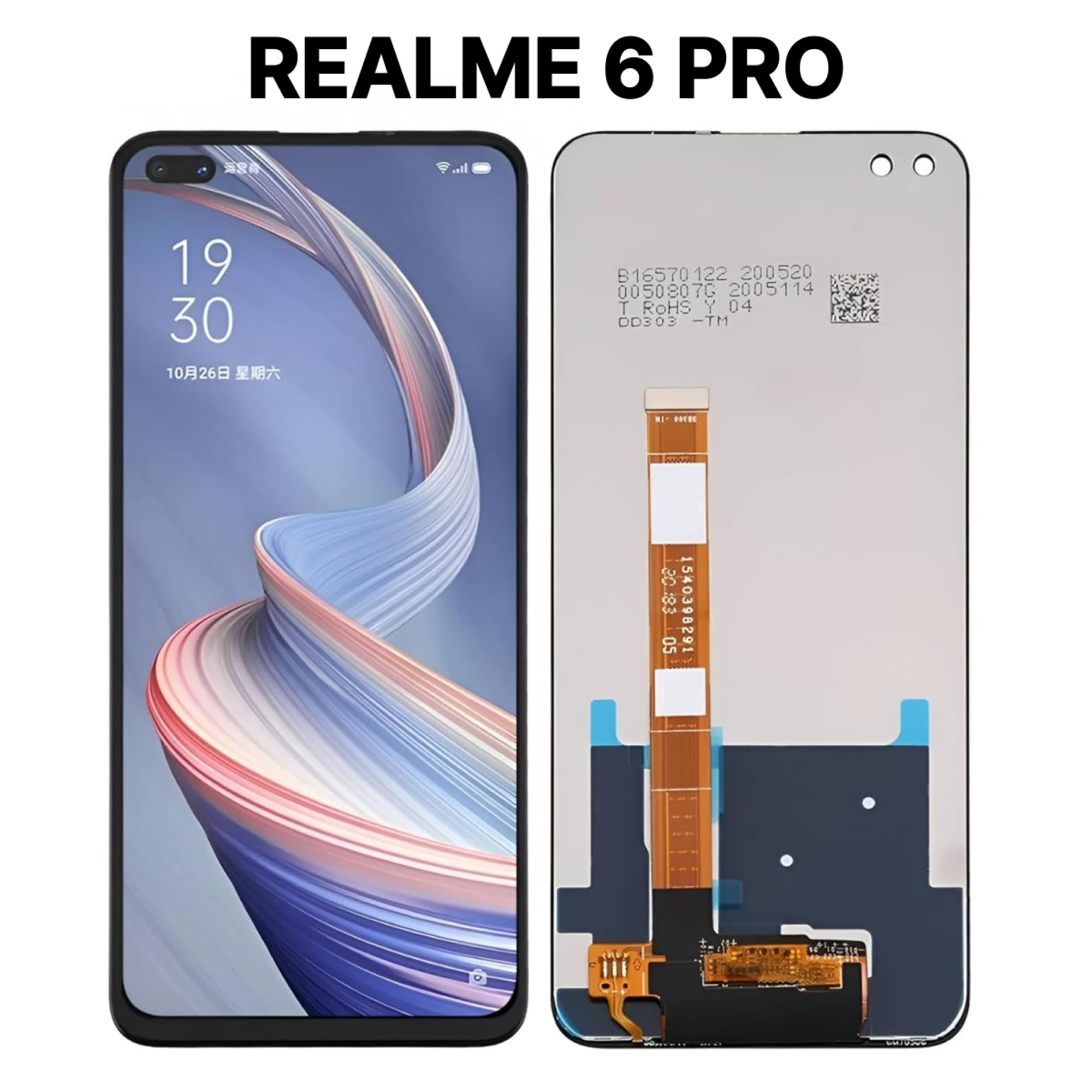 Дисплей (экран) для Realme 6 Pro с тачскрином, черный - фото