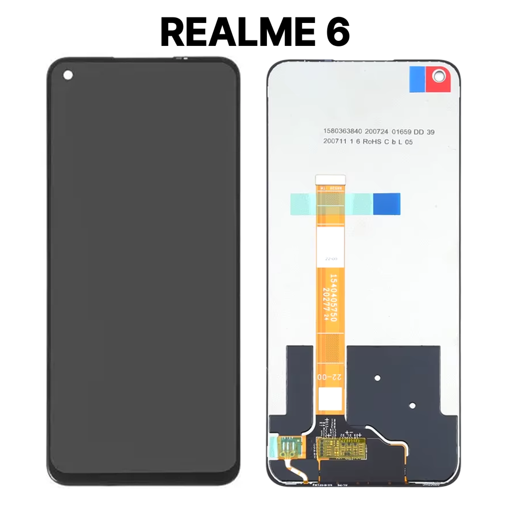Дисплей (экран) для Realme 6 с тачскрином, черный - фото