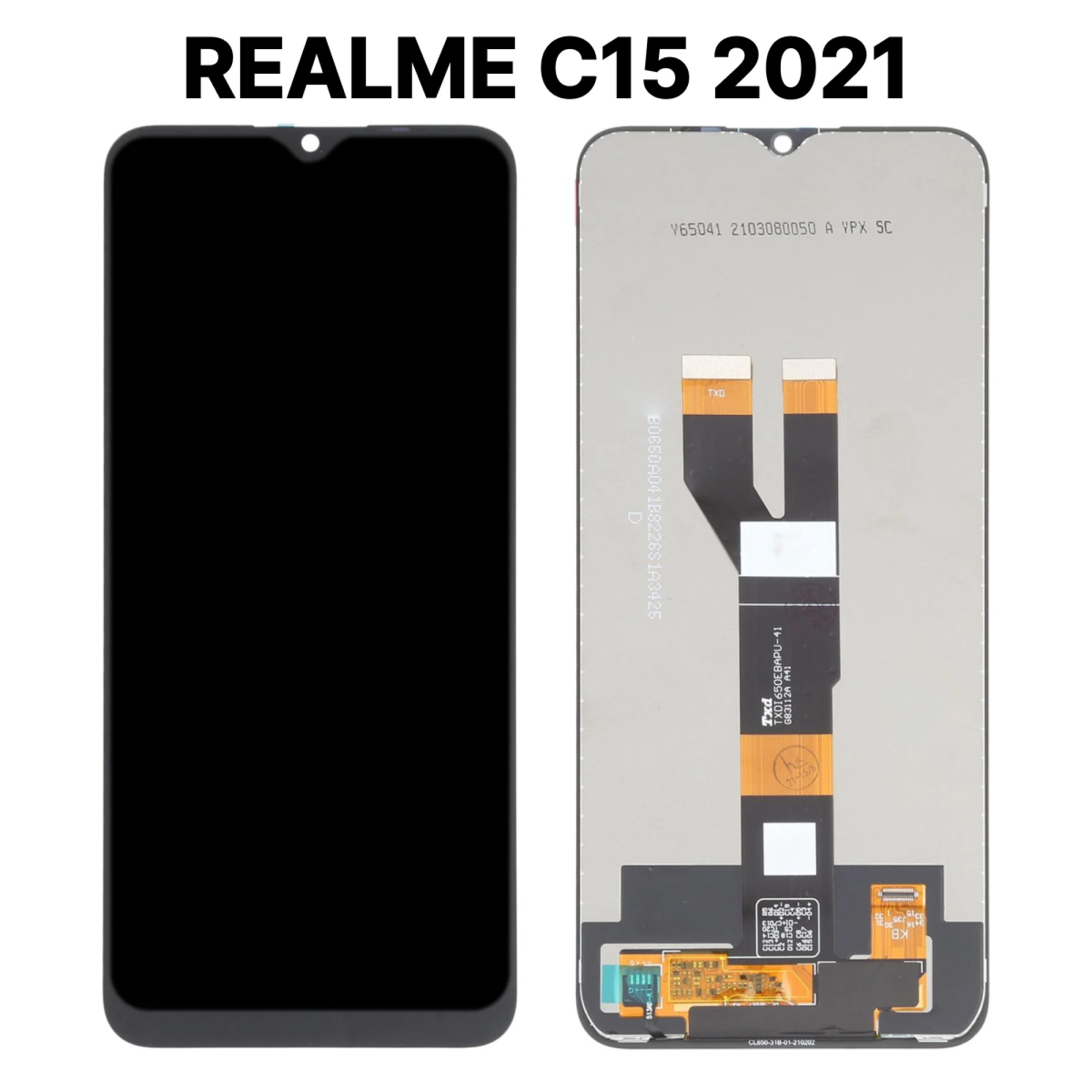 Дисплей (экран) для Realme C15 2021 с тачскрином, черный - фото