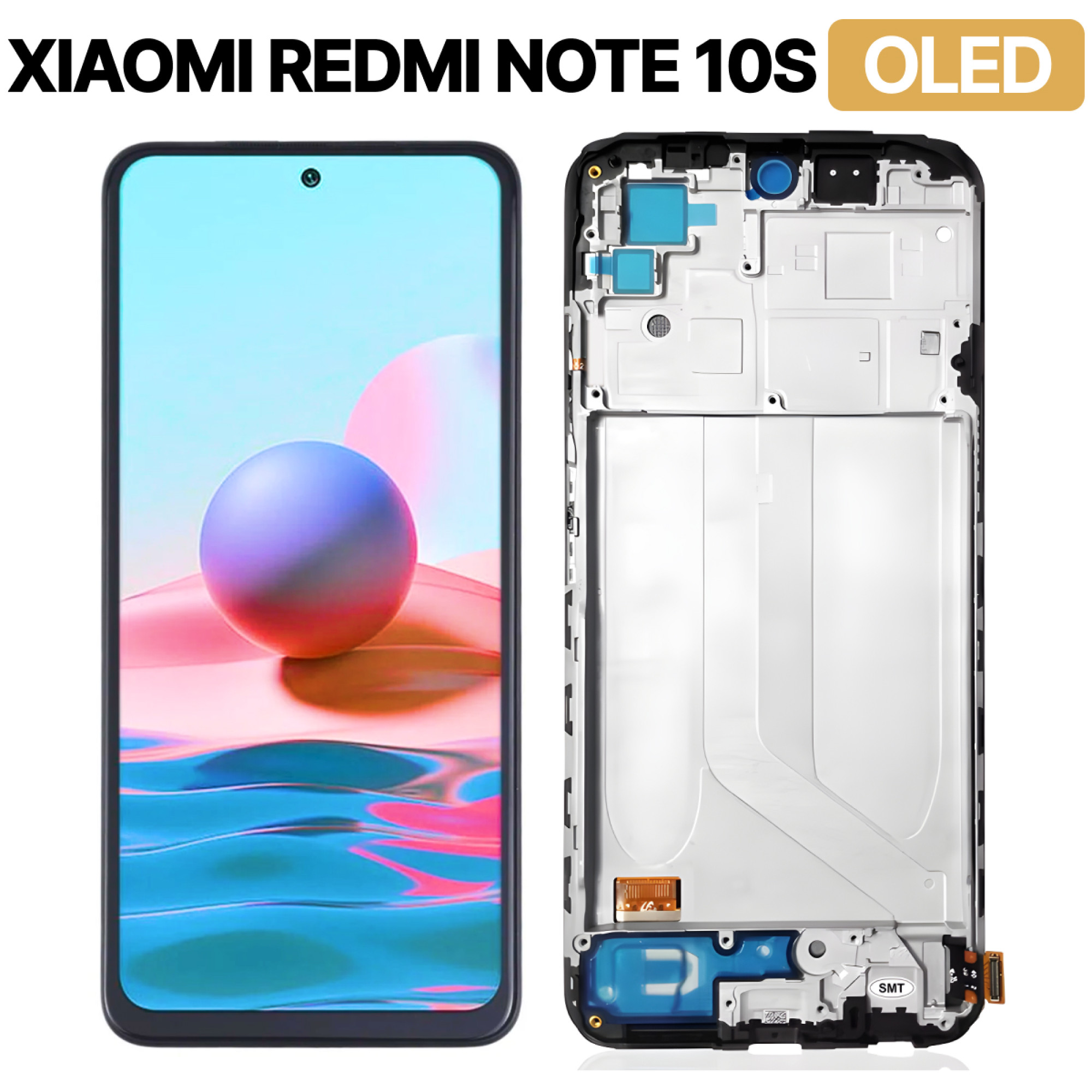 Дисплей (экран) для Xiaomi Redmi Note 10S OLED в раме с тачскрином, черный - фото