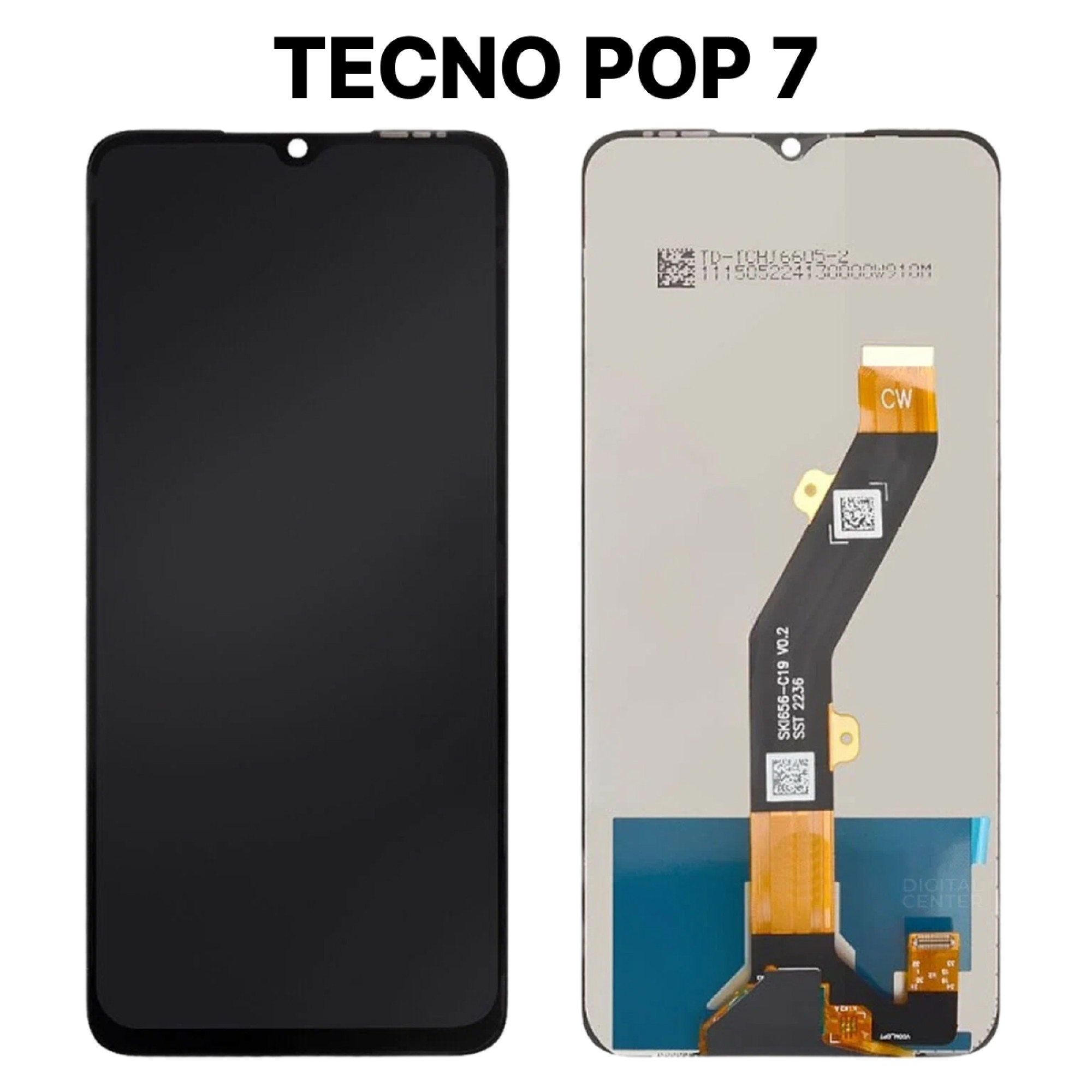 Дисплей (экран) для Tecno Pop 7 c тачскрином, черный - фото