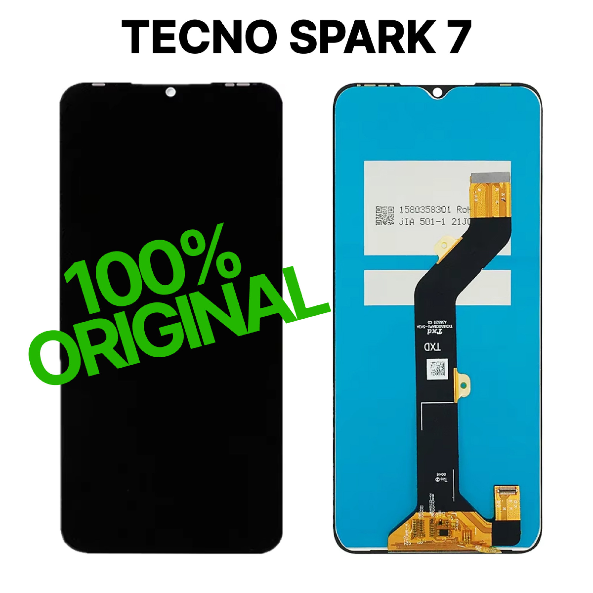 Дисплей (экран) для Tecno Spark 7 Original 100% c тачскрином, черный - фото