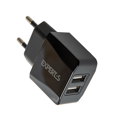Сетевое зарядное устройство EXPERTS TCU-25 на 2 USB (2.1A), черное - фото