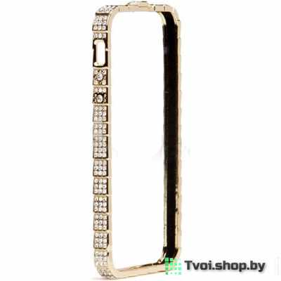 Бампер для iPhone 6/ 6s металлический со стразами, золотой - фото