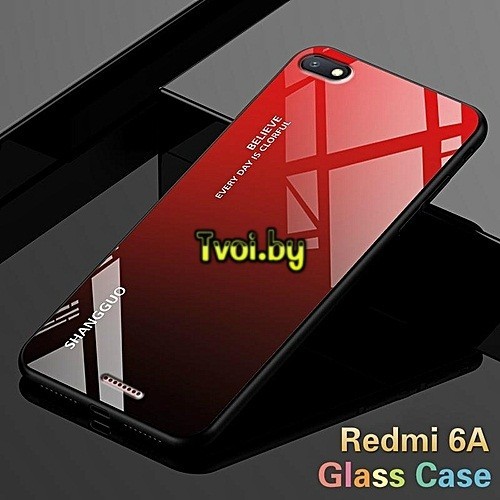 Чехол для Xiaomi Redmi 6a накладка COLOR GLASS (3 в 1), красный - фото